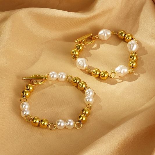 304 Stainless Steel Resin Simple Style Toggle Beaded Round Bracelets
