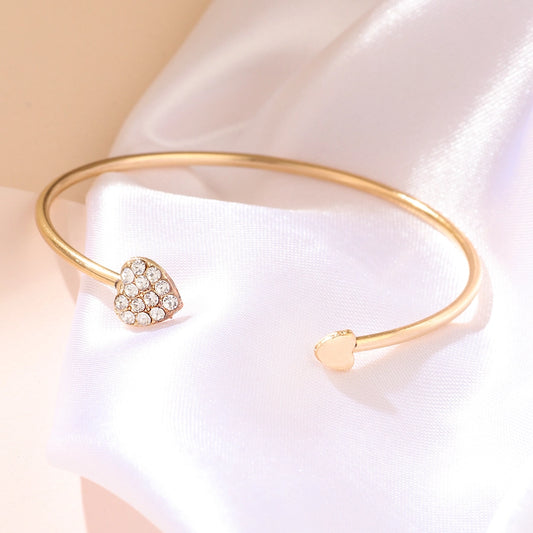 elegant heart shape twist alloy plating inlay rhinestones rose gold plated women's cuff bracelets