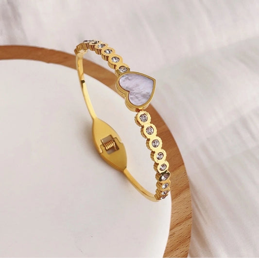 Titanium Steel Gold Plated Simple Style Plating Inlay Heart Shape Zircon Bangle