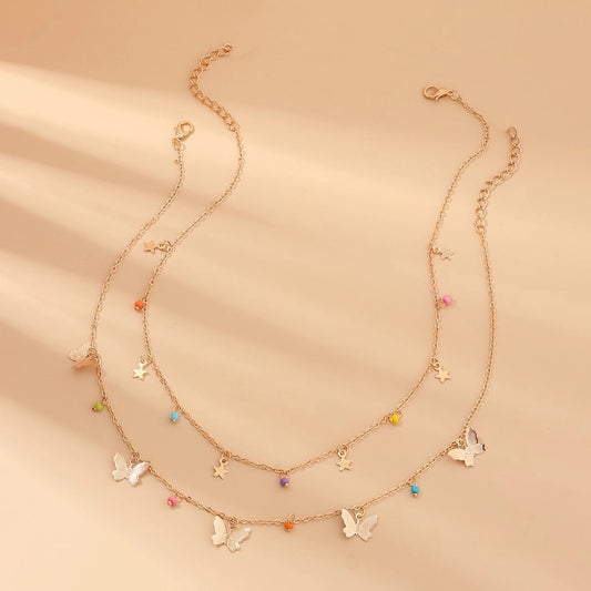 sweet star butterfly beaded alloy layered plating alloy choker 1 piece