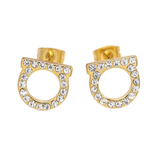 1 pair simple style solid color inlay titanium steel zircon ear studs