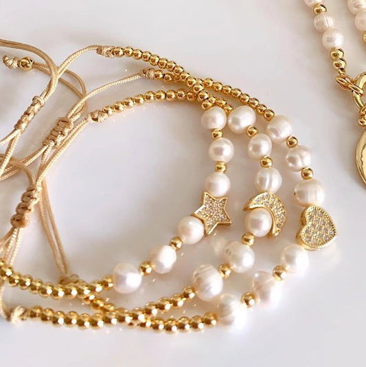 fashion star moon heart shape pearl beaded inlay rhinestones bracelets 1 piece