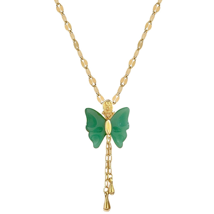 fashion butterfly titanium steel copper tassel plating pendant necklace