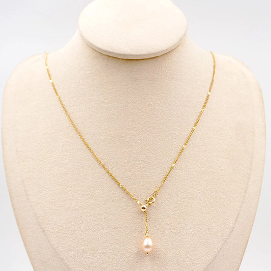 304 Stainless Steel Freshwater Pearl Titanium Steel Gold Plated Modern Style Simple Style Classic Style Pearl Water Droplets Pendant Necklace