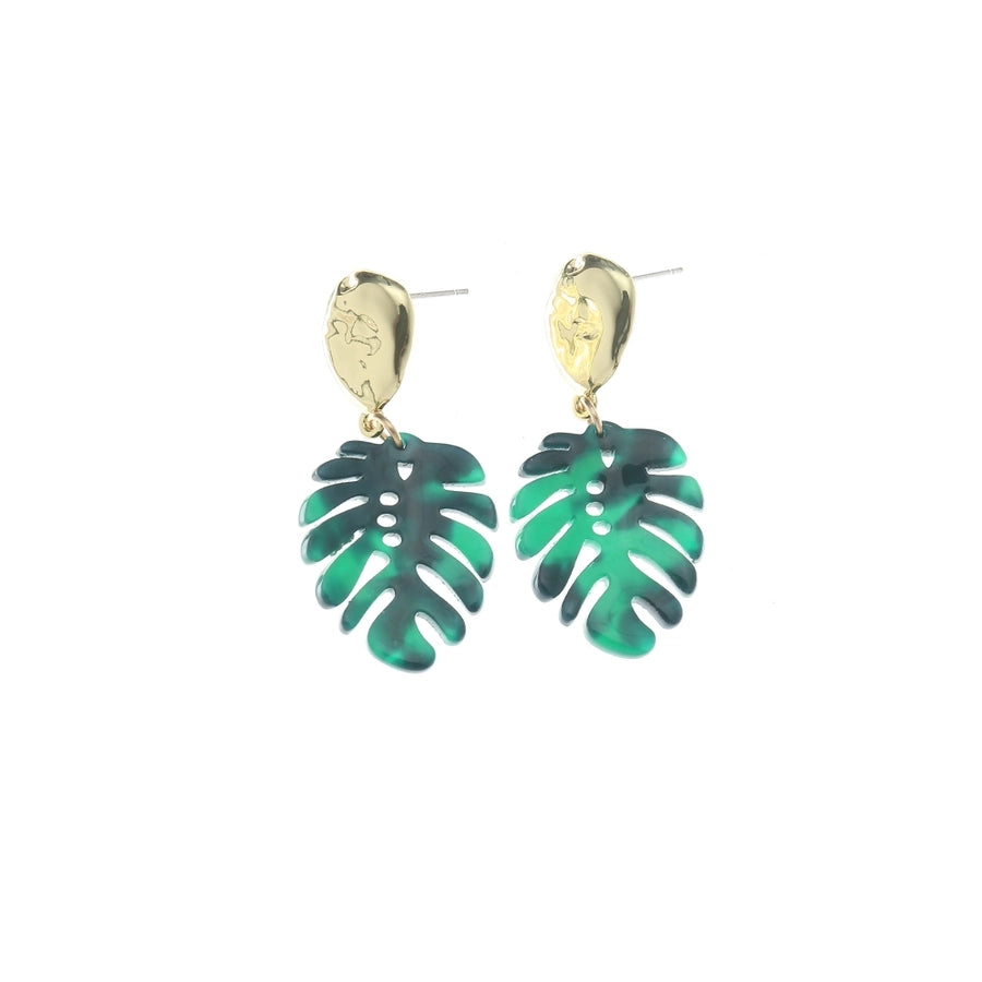 1 pair fashion leaves plastic resin gold plated women's drop earrings