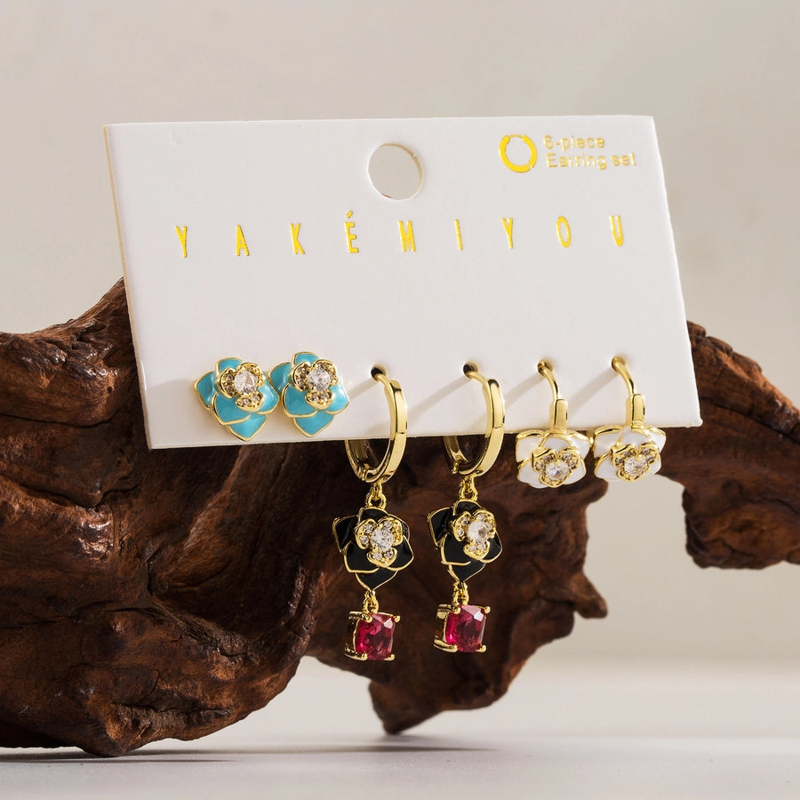 Copper 14K Gold Plated Yakemiyou Sweet Commute Inlay Cherry Flower Butterfly Acrylic Artificial Pearls Zircon Drop Earrings