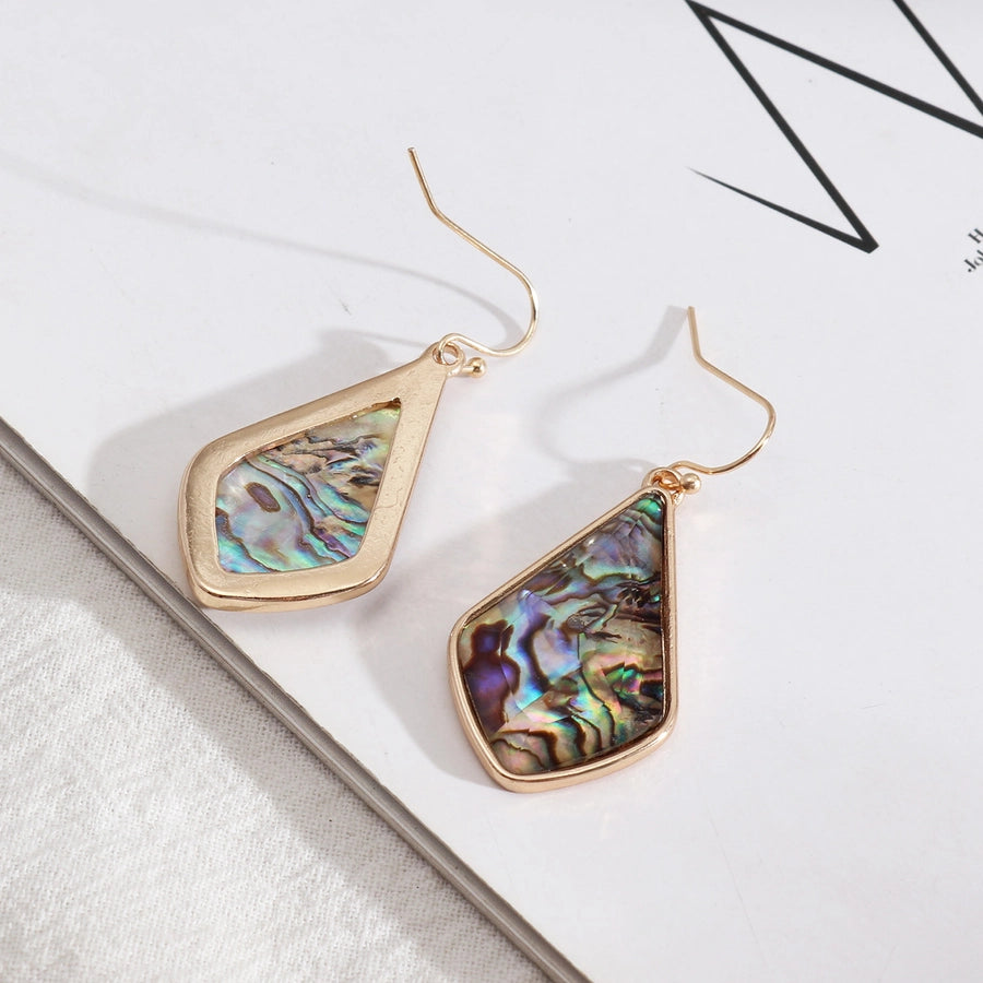 1 pair simple style color block alloy inlay shell women's drop earrings